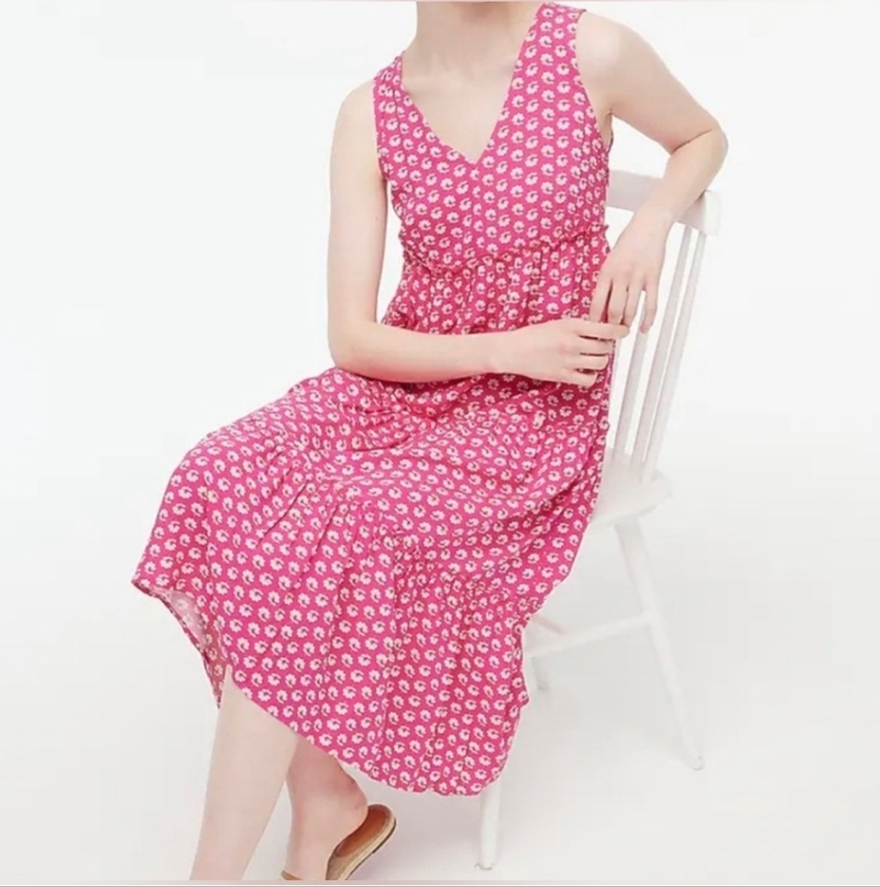 J.Crew Sleeveless Pink Floral Tiered Midi Dress Cottage Feminine Summer Resort 8